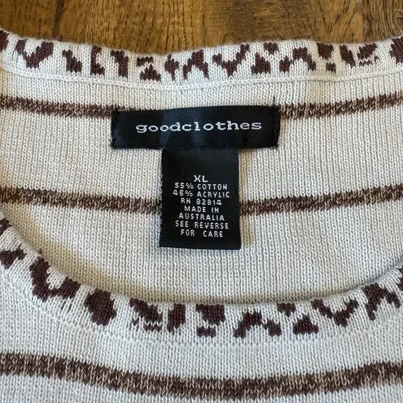VTG 90s Goodclothes 3 pc Cardigan And Tank Cream Brown Leopard Stripe Set Sz XL - Picture 9 of 14